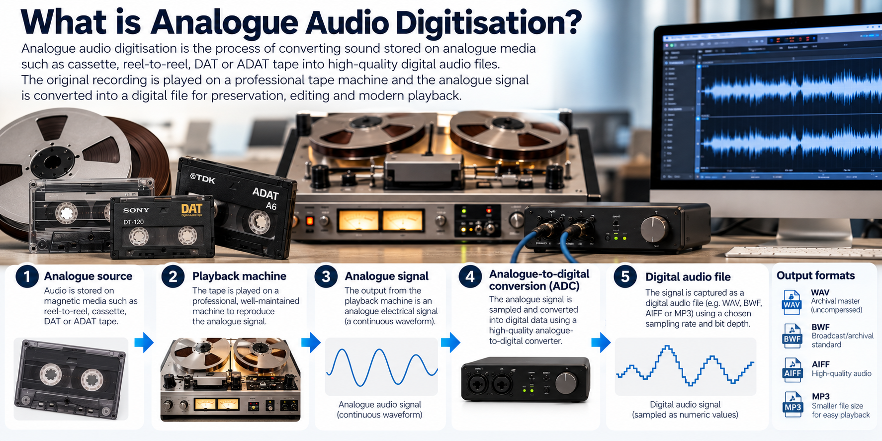 Analogue audio digitisation workflow from tape to digital audio file